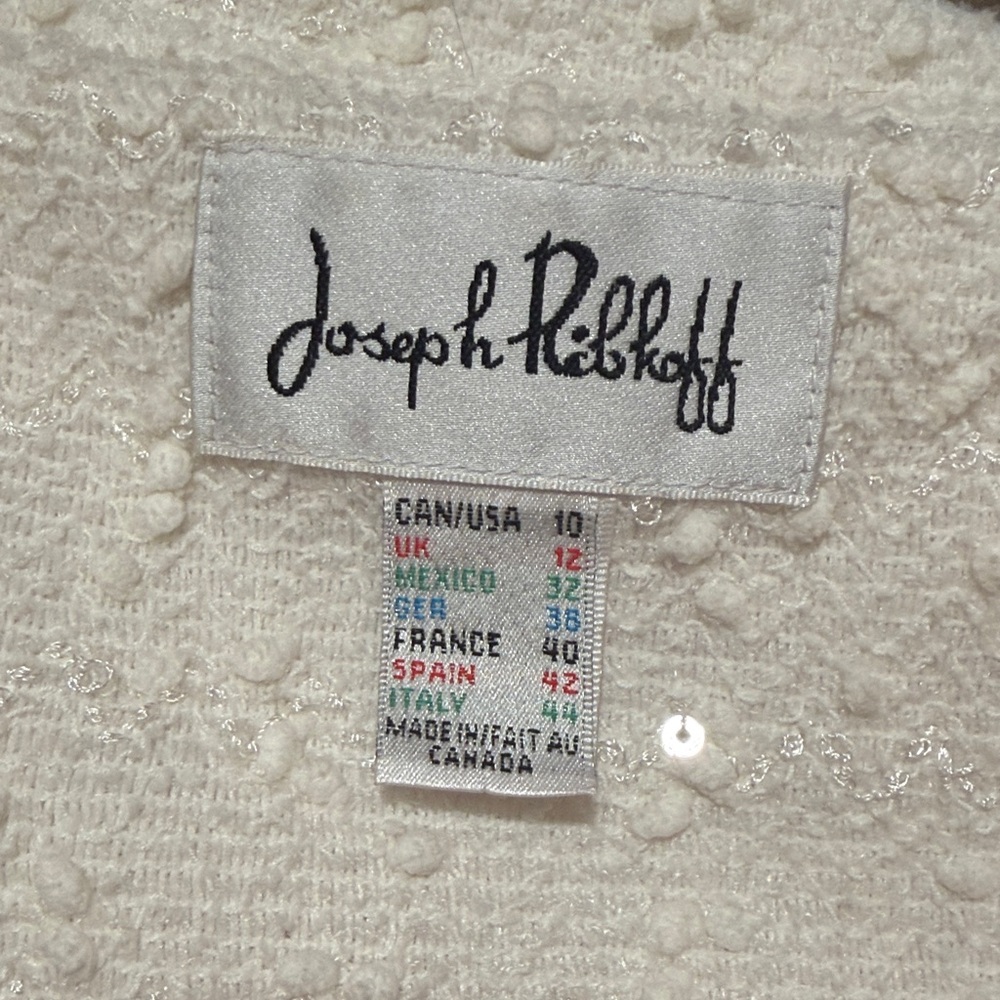 Gorgeous Joseph Ribkoff Ivory Textured Sequined Jacket w/ Lapel Collar - Picture 5 of 7